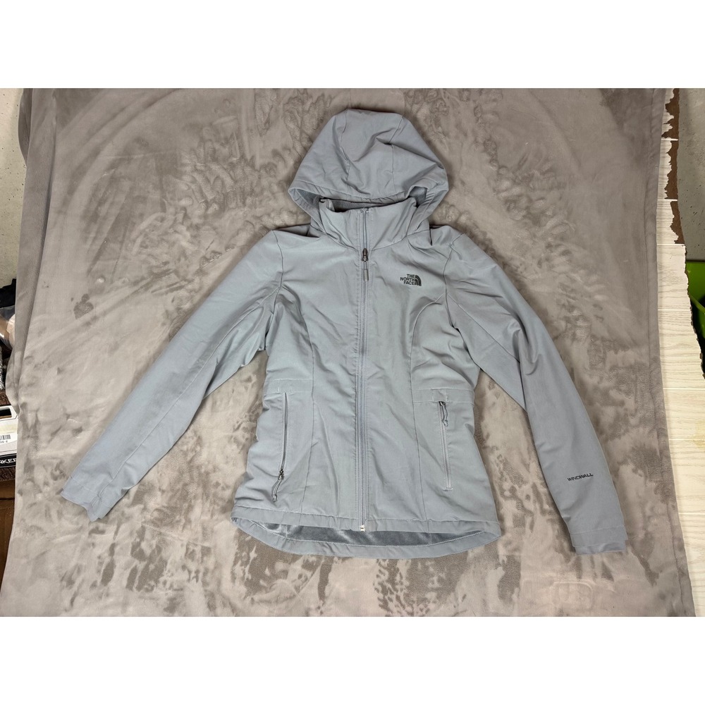 The North Face Womens WindWall Hooded Softshell Jacket Grey Fleece Lined Medium
